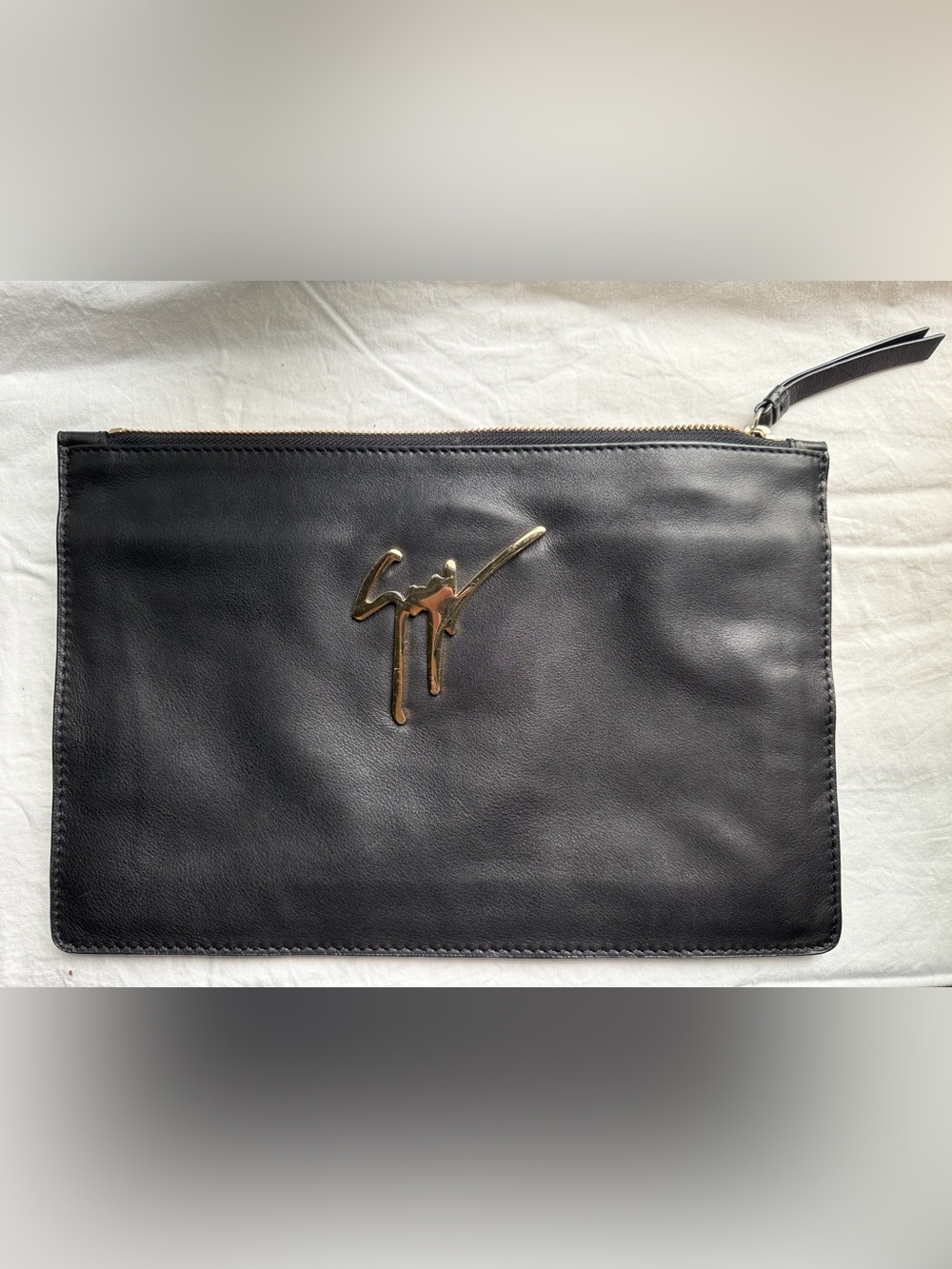 Giuseppe Zanotti Black Leather Toiletry Pouch with Gold Logo